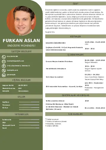 Endüstri Mühendisi CV Örnekleri cv indir